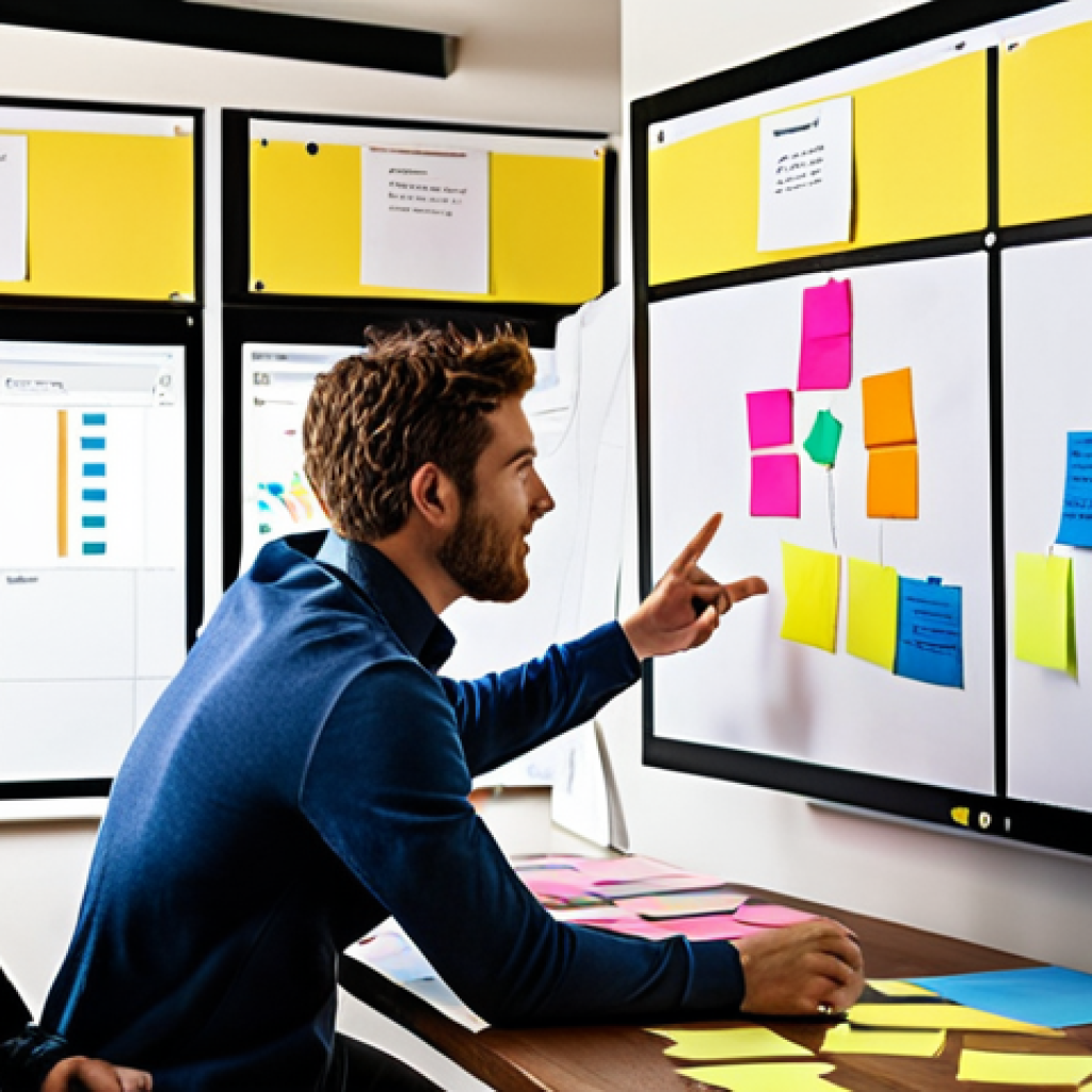**

A diverse team brainstorming around a table covered with sticky notes and charts. One person points to a large, colorful persona profile displayed on a monitor. The atmosphere is energetic and collaborative, with natural light streaming in. Focus on the team dynamic and the visual representation of the detailed persona.

**