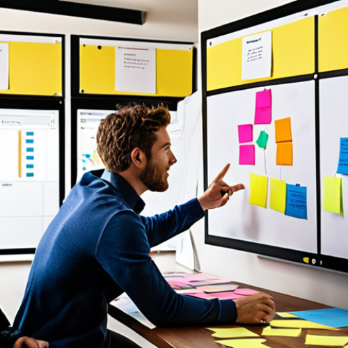 **

A diverse team brainstorming around a table covered with sticky notes and charts. One person points to a large, colorful persona profile displayed on a monitor. The atmosphere is energetic and collaborative, with natural light streaming in. Focus on the team dynamic and the visual representation of the detailed persona.

**