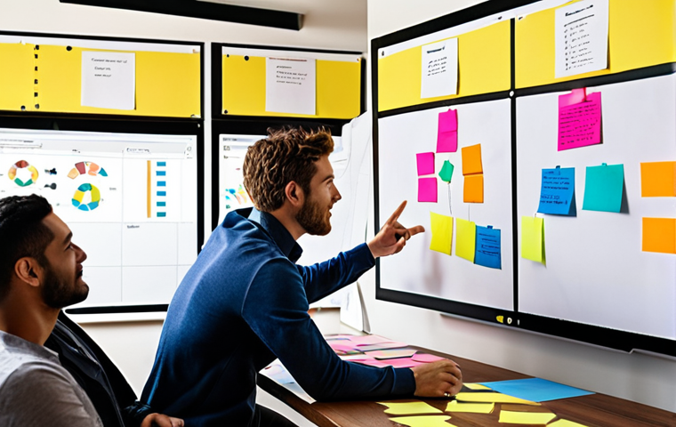 **

A diverse team brainstorming around a table covered with sticky notes and charts. One person points to a large, colorful persona profile displayed on a monitor. The atmosphere is energetic and collaborative, with natural light streaming in. Focus on the team dynamic and the visual representation of the detailed persona.

**