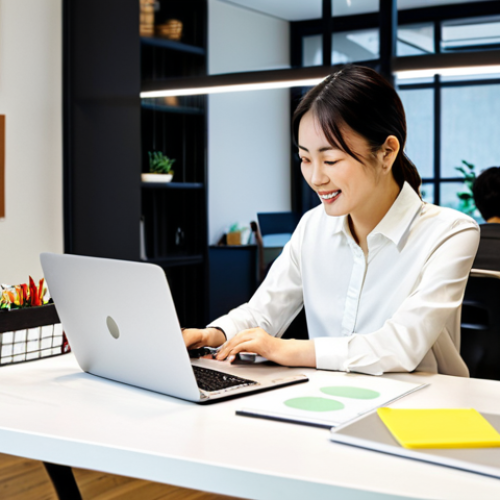 **

A dynamic startup marketer, female, in stylish yet professional attire, working at a bright, modern co-working space in Tokyo. Laptop open, surrounded by creative tools like sketchbooks and sticky notes. Energetic vibe. Keywords: デジタルマーケター, スタートアップ, 東京, SEO, データ分析, グロースハック, ウェブマーケティング, ポートフォリオ, キャリアパス, 転職成功, 成長, 挑戦, 情熱, 躍動感.

**
