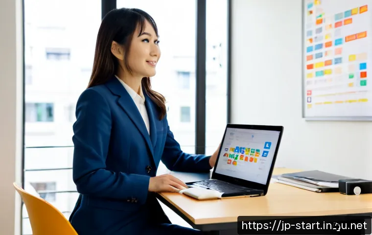 스타트업 마케팅 경력 전환 - Photorealistic career transition scene in a modern Tokyo startup office, a confident Japanese profes...